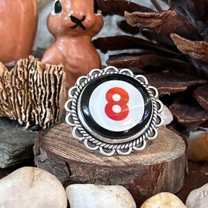 925 Sterling Size lucky number 8 onyx opal adj ring